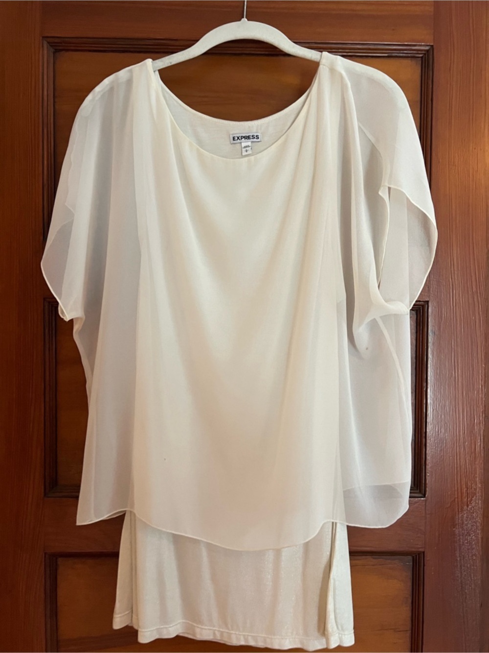 Express Women’s Cream Chiffon Shimmer Overlay Blouse Size L